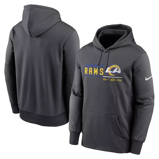 Men's Nike Anthracite Los Angeles Rams Prime Logo Name Split Pullover Hoodie, Size: Large, Grey