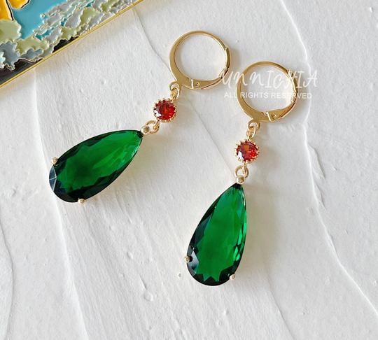 Howl's Moving Castle Earrings Large Drop Emerald Earrings, Anime Birthstone Unisex Mom Birthday Gift For Her