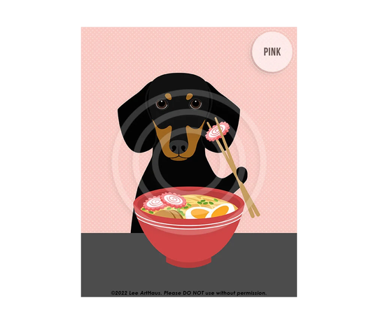 490Dp Ramen Decor - Dachshund Eating Wall Art -Black & Tan Prints Mom Gifts