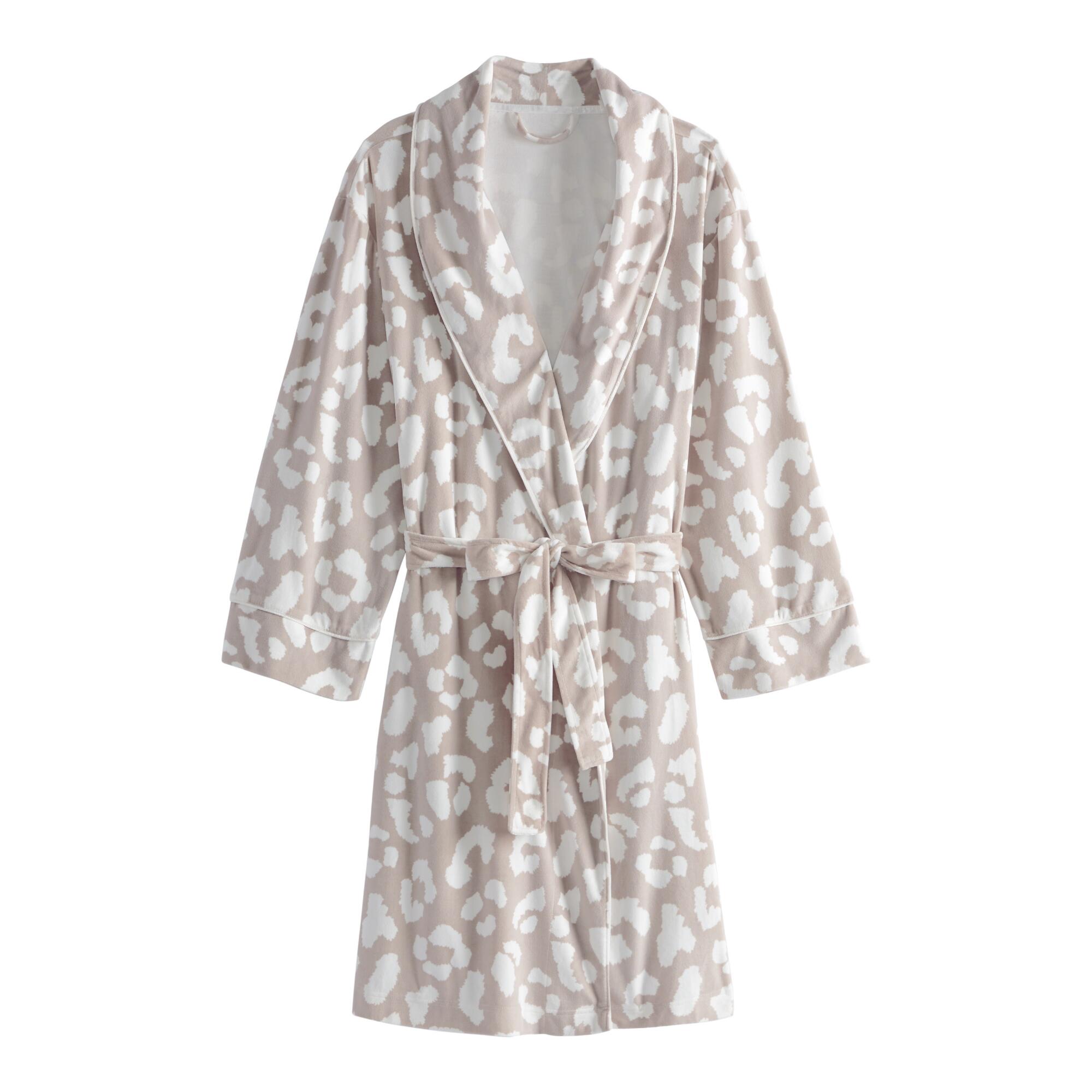 Gray and White Leopard Print Microfleece Robe: Brown - Polyester by World Market