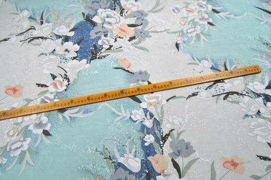 Floral Print White Lacquer Silk Cotton Blend Fabric, Width 54 Inch