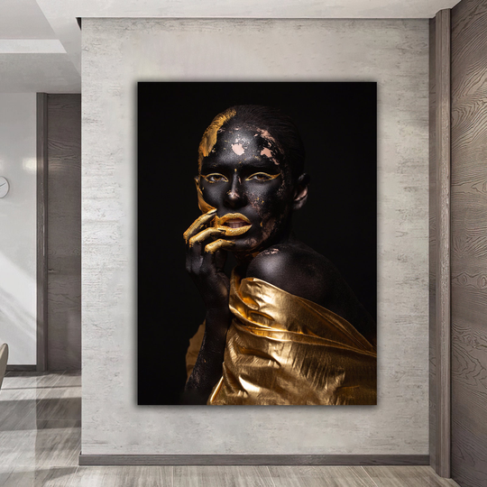 Golden Girl Canvas, Gold African Women Modern Pictures, Wall Art Mackup Art, Elegant Canvas