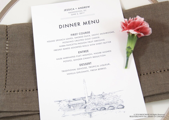 Washington, Dc Monuments Skyline Dinner Menus | Sold in Sets Of 25