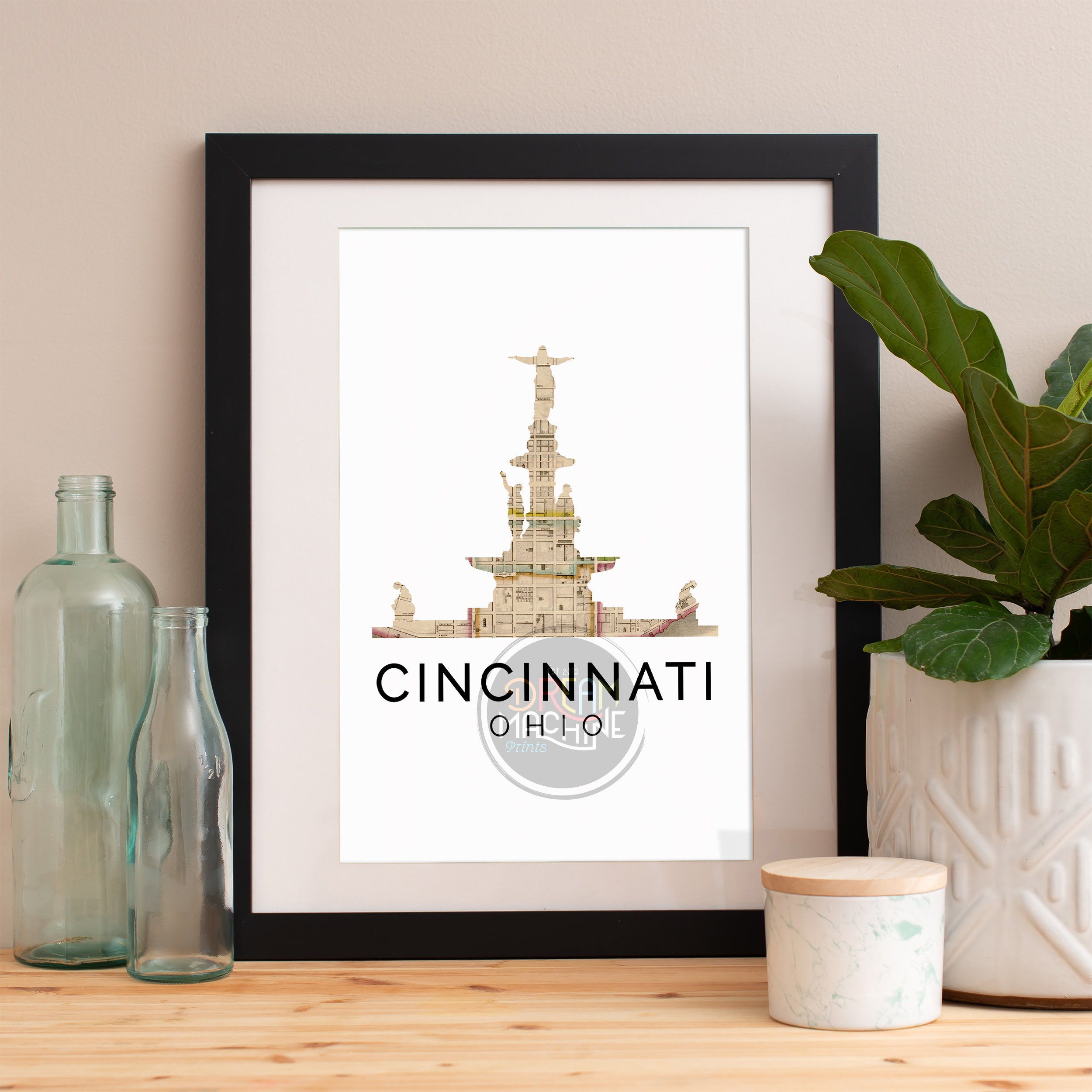 Cincinnati Print, Skyline, Art, Poster, Watercolor, Art Map, Ohio