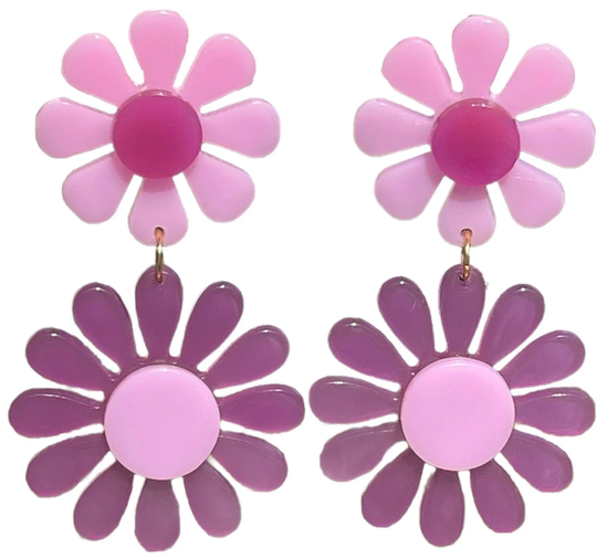 60S Pink & Purple Mod Flower Earrings