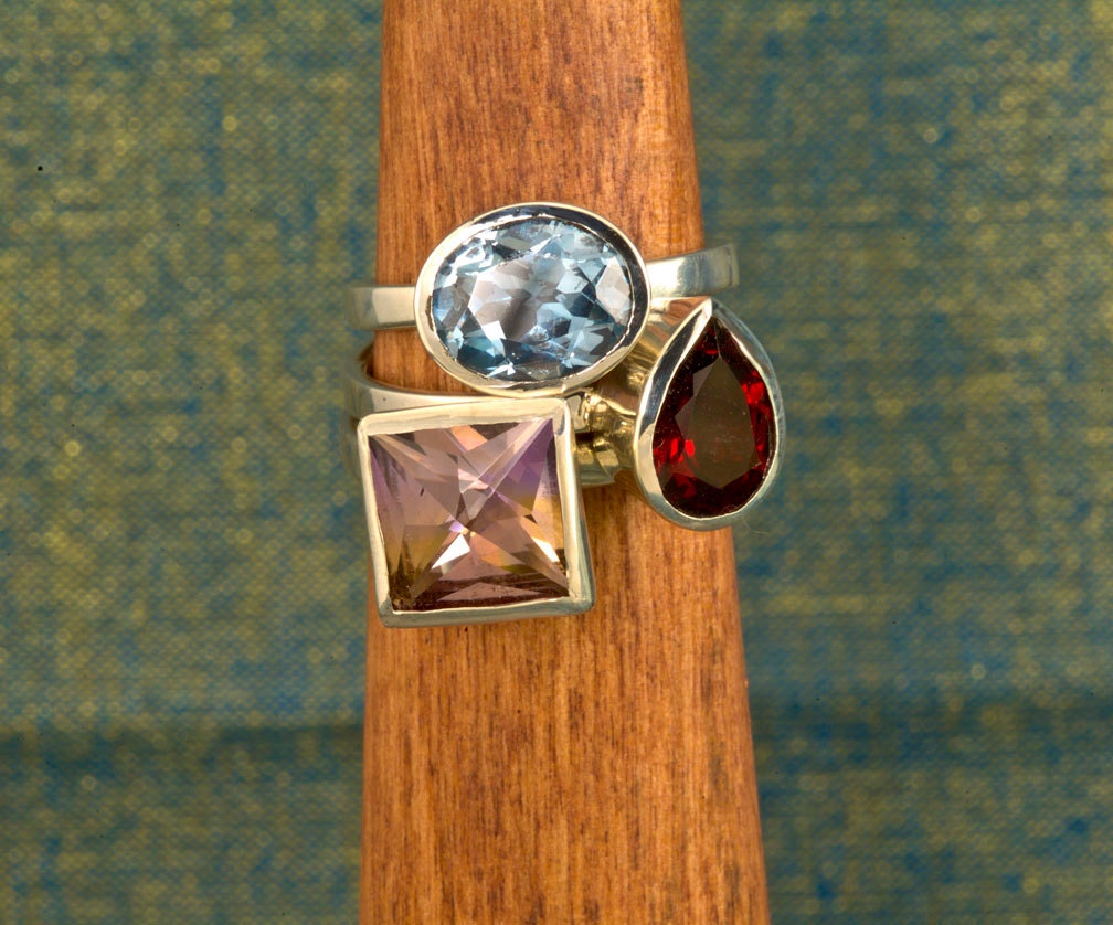 Blended Ametrine 4 Carat Stacking Ring, Argentium One-Of-A-Kind, Bold Jewelry, February & November Birthstone