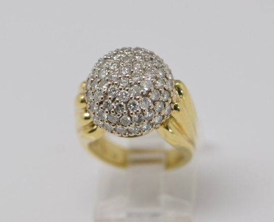 18K Yellow Gold Diamond Dome Ring Circa 1970, Size 4.75