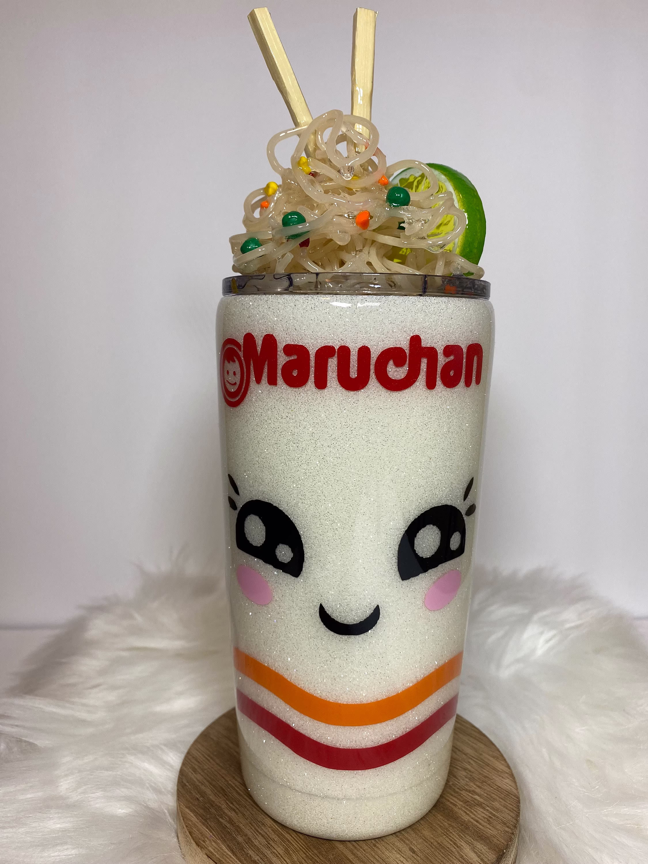 3D Noodle Tumbler, Personalized Or Non-Personalized, Stainless Steel Glitter Plain White, Gift For Her, Him