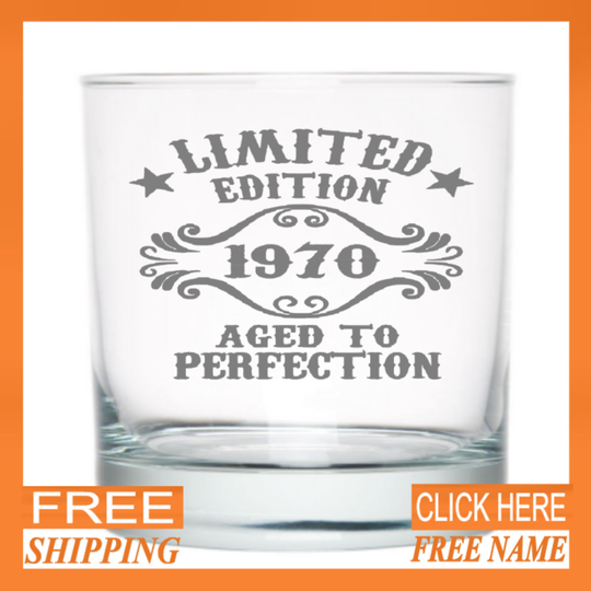 A Personalized Laser Etched 1971 50Th Whiskey Glasses With Free Shipping & Personalization On The Back Of This Rocks Glass
