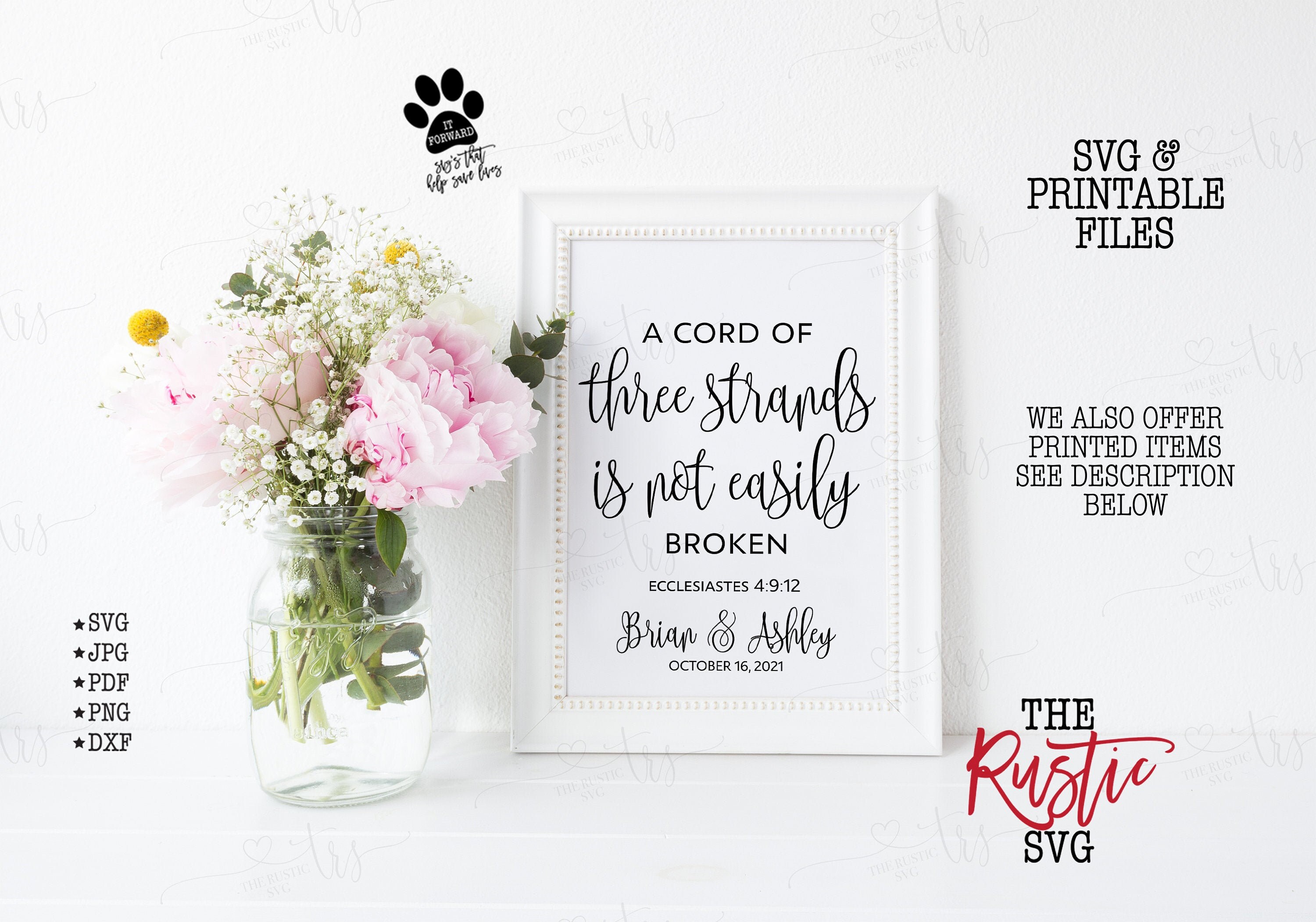 A Cord Of Three Strands, Printable Unity Ceremony Sign, Personalized Wedding Svg, Wedding Sign, Svg Files, Cricut, Silhouette, 056