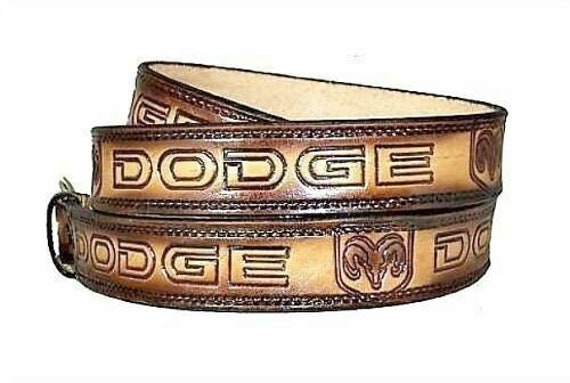 Dodge Truck Car Auto Trucker Biker Ram Work Duty Western U S A Handmade Leather Belt 1 1/2 Wide W Buckle