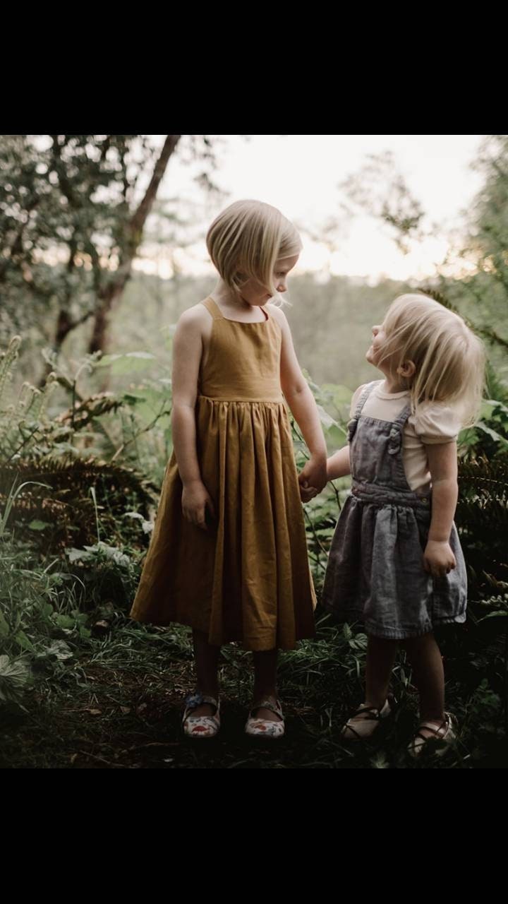 Girls Toddler Boho Dress Linen Blend Fall Mustard Yellow Spring Summer 12Months, 18M, 2T, 3T, 4T, 5T, 6T, 7Yr, 8Yr, 10Yr, 12Yr