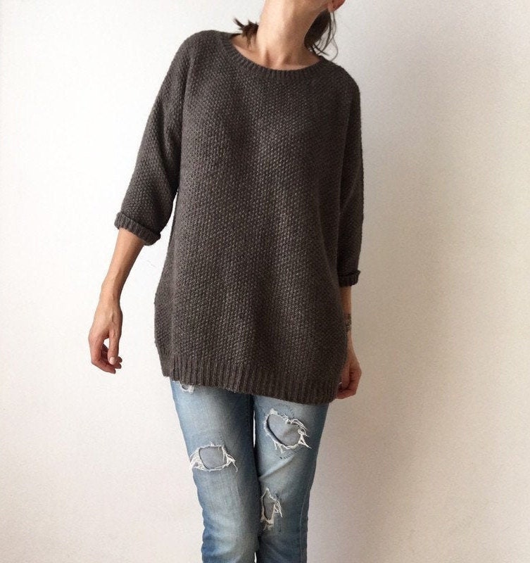 Vintage Wool Blend Military Style Brown Sweater, Thin Fabric Comfy Knit. Fits Best - S-M-L