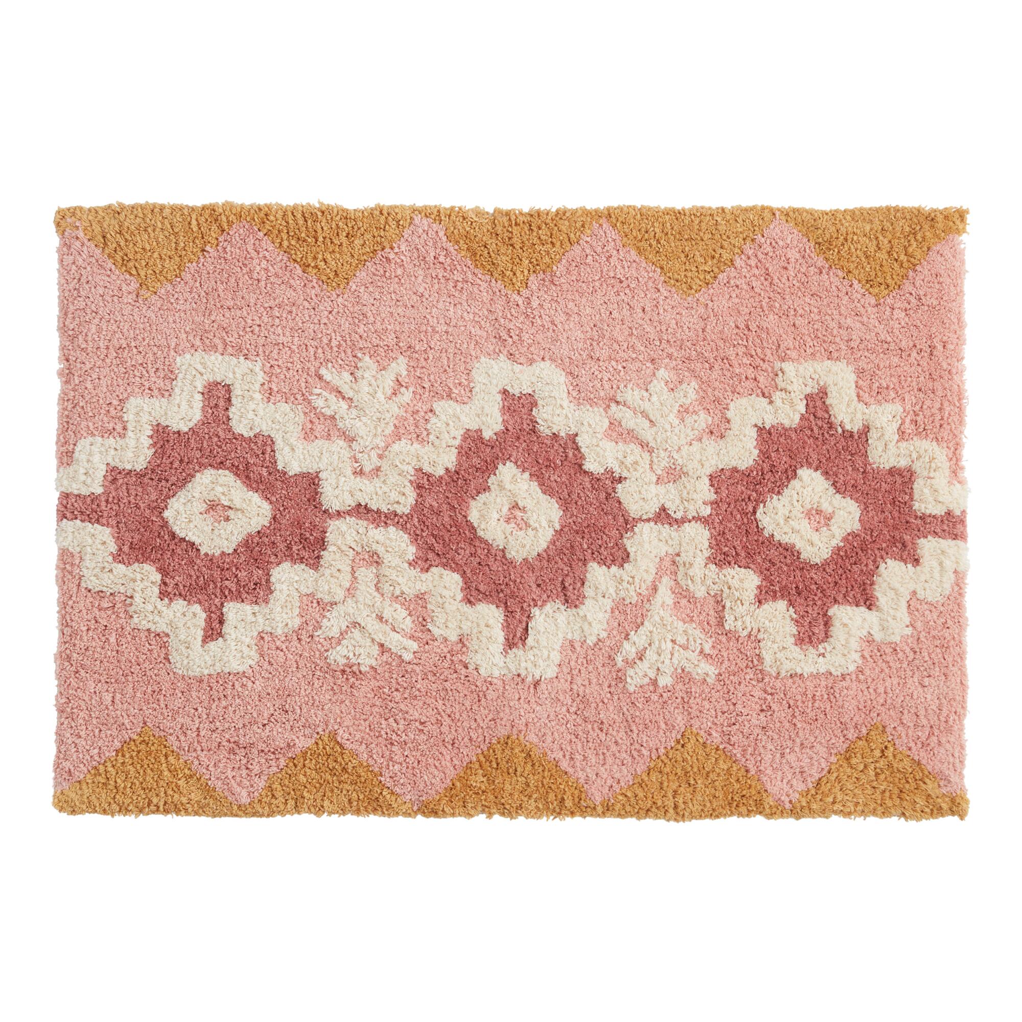Blush and Mustard Southwestern Tufted Bath Mat: Blue/Pink/Yellow - Cotton by World Market