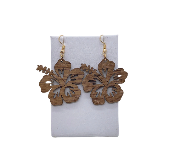 Hawaiian Polynesian Hibiscus Flower Wood Earring