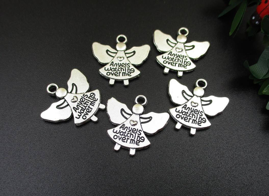 10Pcs, 20×20mm, Silver Angel Charm, 2 Sided-P1470-B