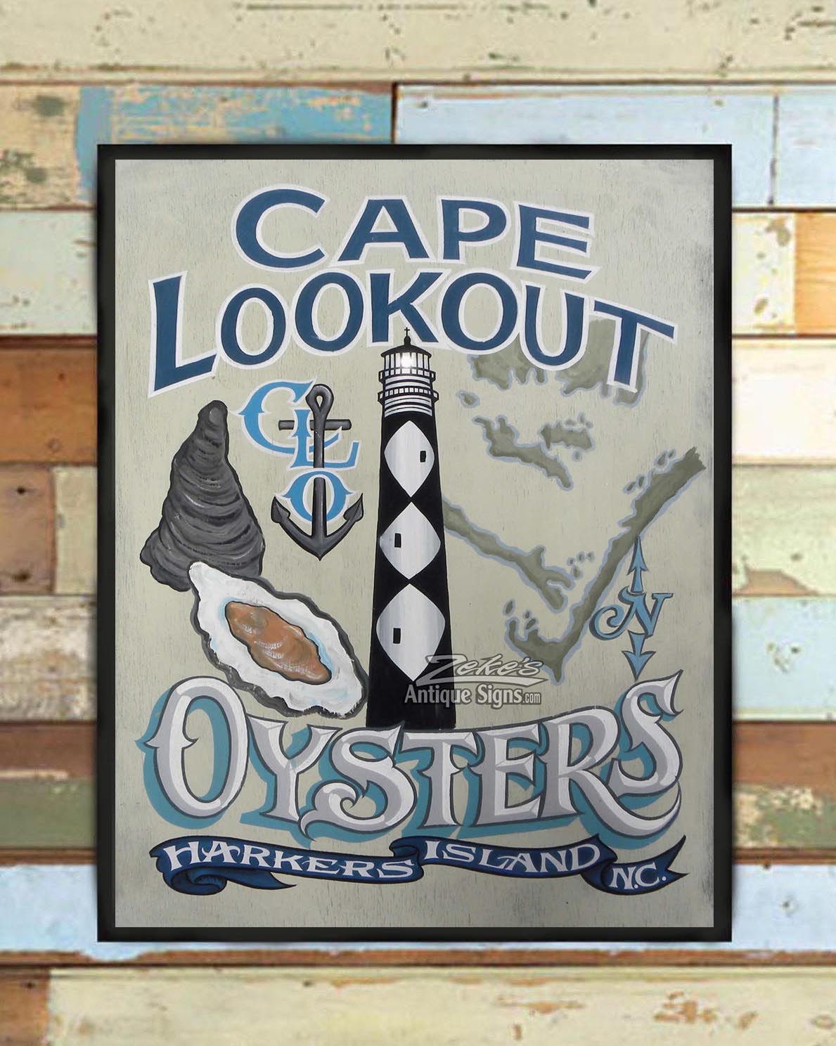 Cape Lookout Oysters Nc Crystal Coast Seafood Print Restaurant Or Bar Decor Beach House Oyster Art & Lighthouse Collectors