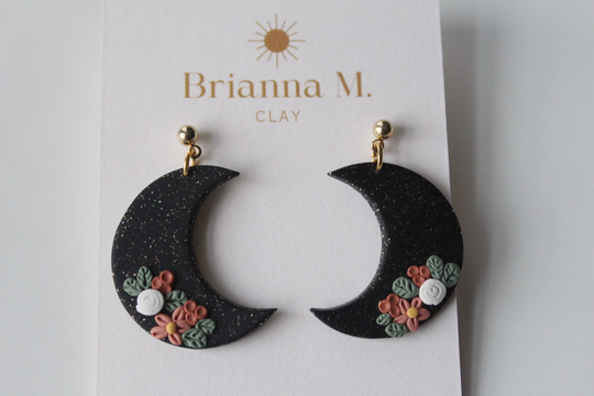 Floral Moon Polymer Clay Earrings