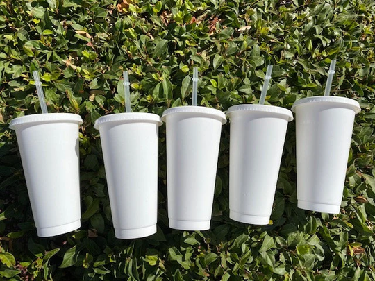 Single, 24Oz White Cup, Black Cup, Pink Glitter Blank Plastic Cups, Singles, Individual, One Cup