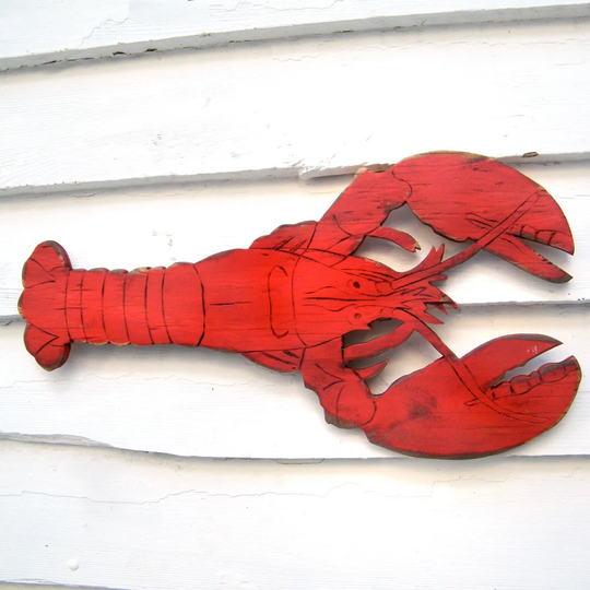 Lobster Decor Sign Wooden Wall Art Size 18" W X 9" H Beach House Maine Coastal Shellfish