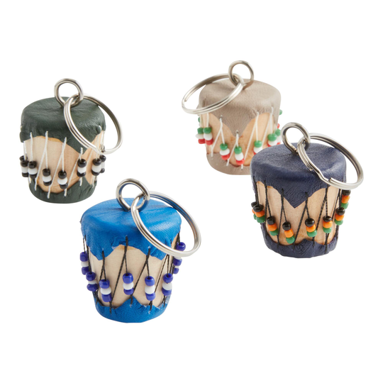 Wood and Leather African Drum Keychains Set of 4: Multi by World Market