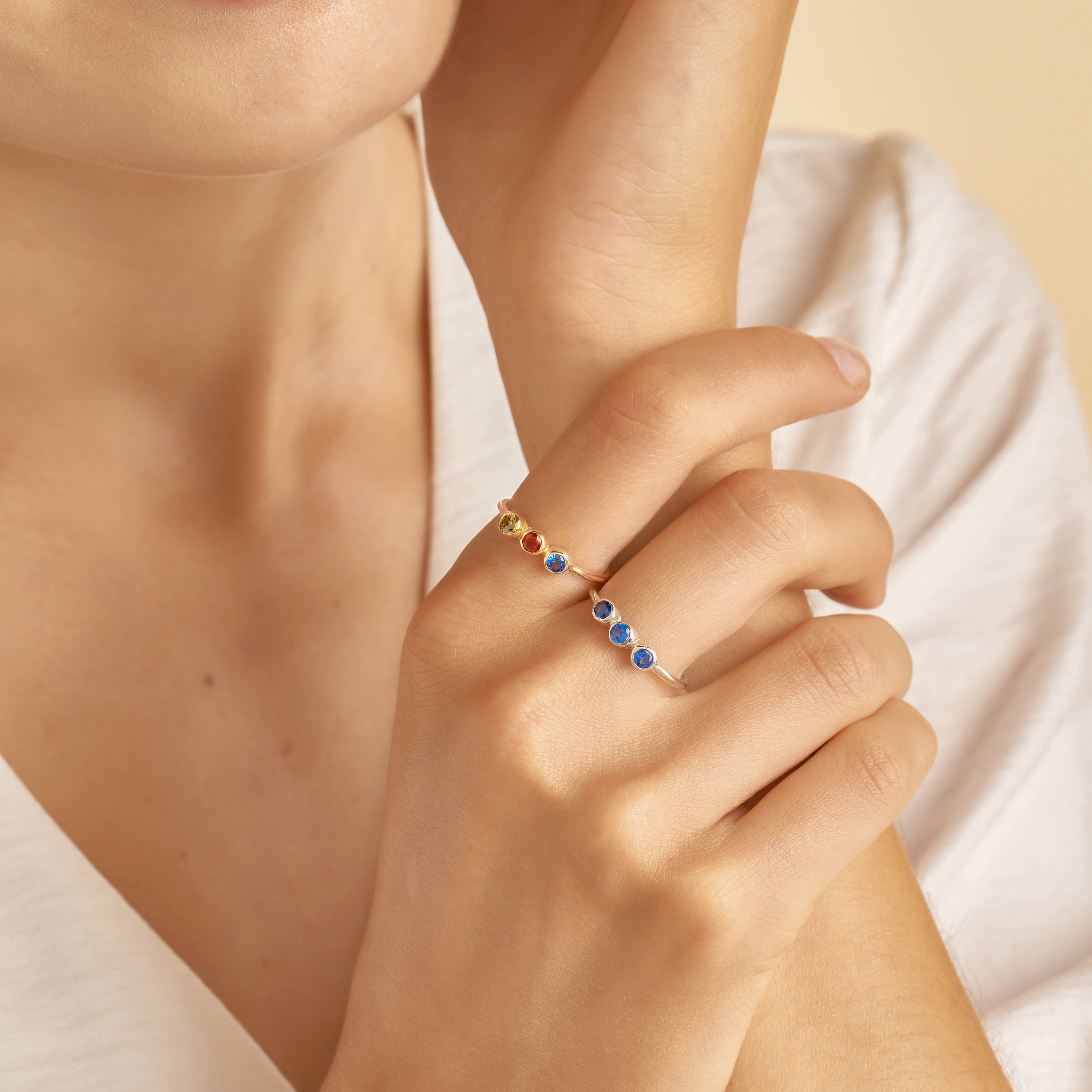 Multiple Birthstone Ring in Sterling Silver, Gold, Rose Gold Stacking Custom Gemstone Personalized Gift For Mom Rh07