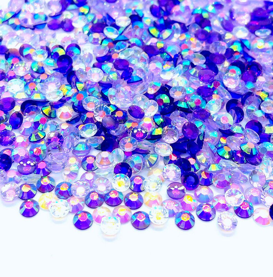 Lilac Dreams Blend Rhinestone Mix 3/4/5/6mm Flatback Transparent Resin Rhinestones Mixed Size, Purple | Clear