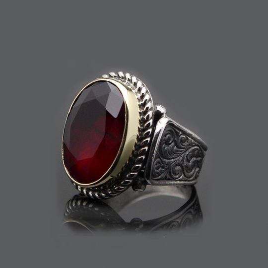 Garnet Red Silver Men Ring, Handmade Jewelry, 925 Sterling Silver, For Men, Red