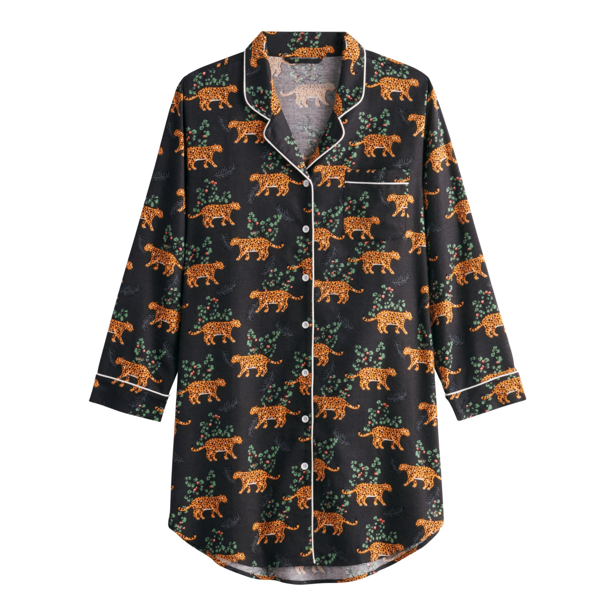 Washed Black Holiday Jaguar Pajama Collection: Blue/Orange - Cotton by World Market