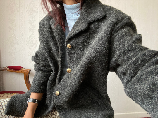 Vintage Dark Grey Wool Blend Long Sleeve Jacket/ Blazer/ 3xl