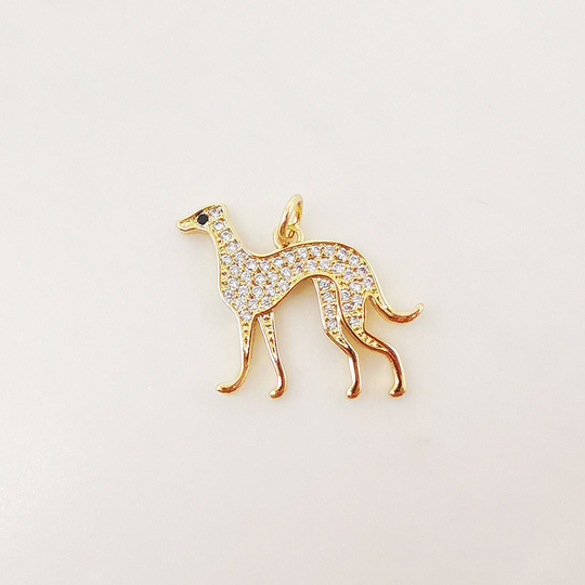 Greyhound Dog Charm, Cubic Pave Pendant, 18K Gold Plated Necklace Bracelet Making Jewelry Findings S1035