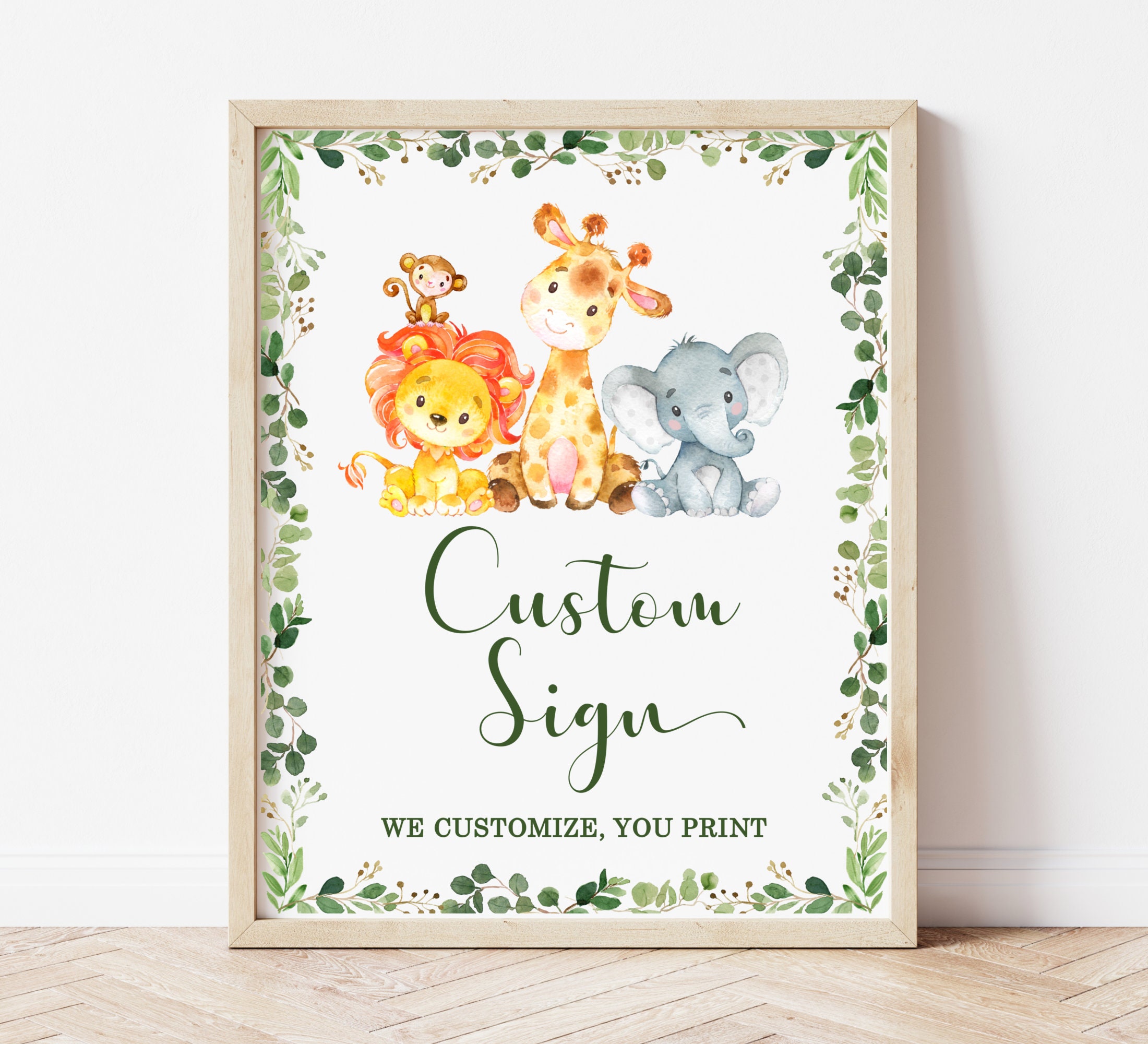 Jungle Animal Custom Table Sign Baby Shower Birthday Safari Animals Party Wild One Decorations Digital File A91 C76