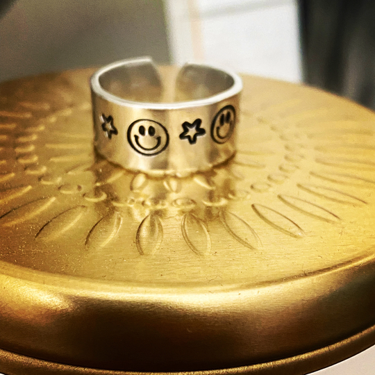 Handstamped Smiley Face Ring, Just Smile, Jewelry, Happiness Choose Happy, Teen Gift, Trending Ring