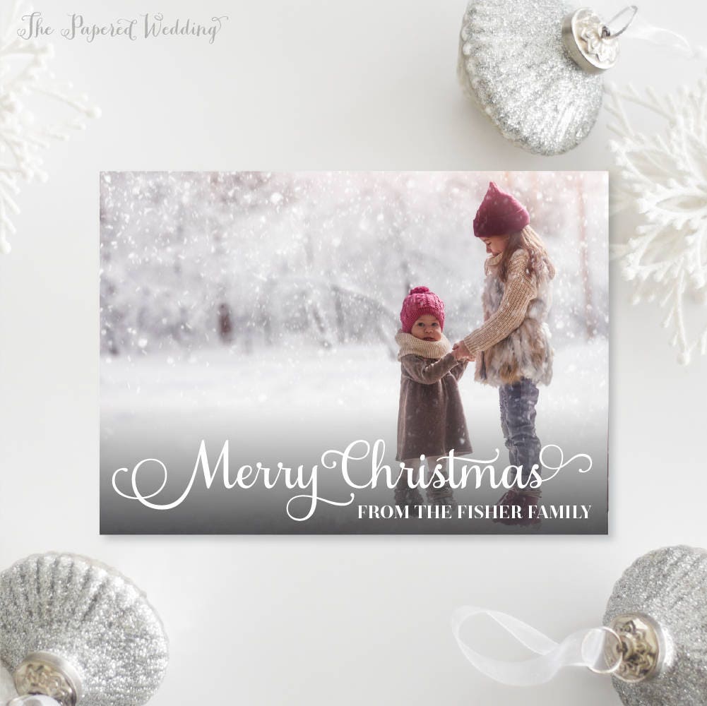 Printable Or Printed Photo Christmas Cards - Calligraphy Merry Holiday Elegant, Simple 009 P1