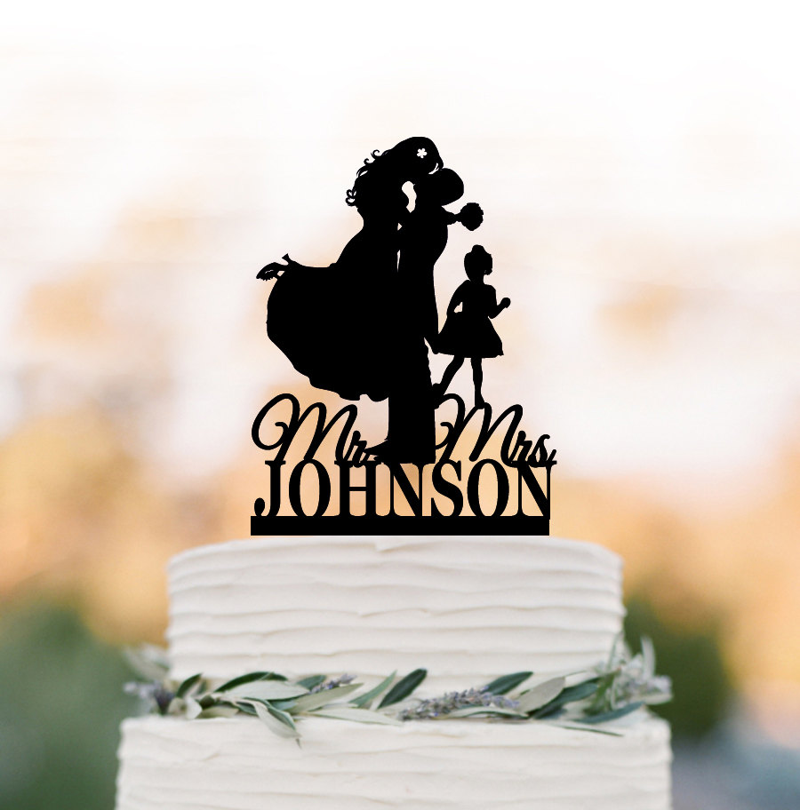 Personalized Wedding Cake Topper With Child Mr & Mrs, Bride Groom Cake Girl, Unique Custom For Wedding