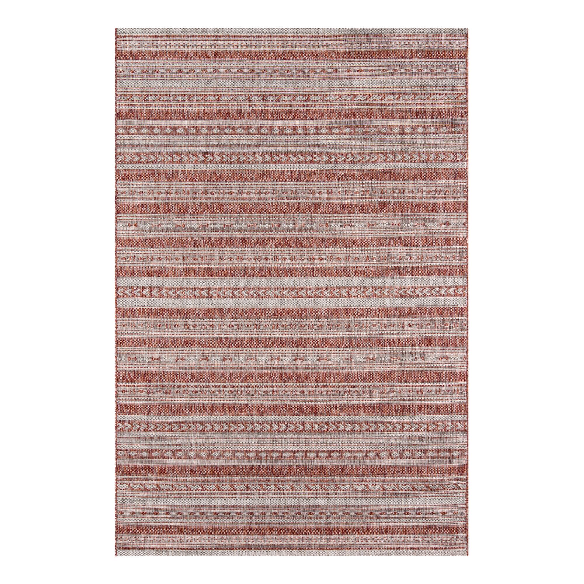 Copper and White Geometric Stripe Lucca Indoor Outdoor Patio Rug - Polypropylene - 8' x 10' by World Market