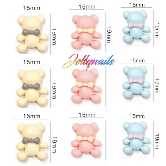 Pastel Bears Silhouette Cabochons 9 Pcs Kawaii Charms 3D Nail Art Baby