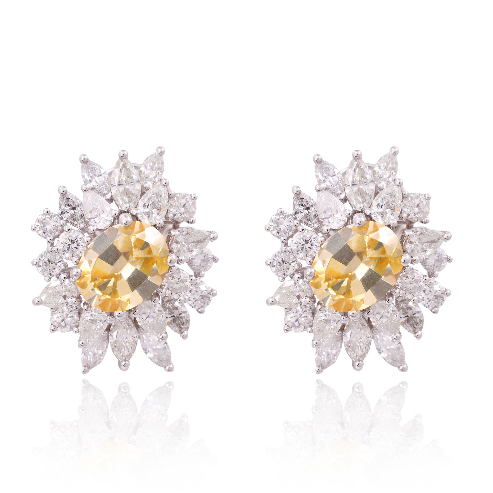 1.10 Ct Si/Hi Natural Diamond & Processed Gemstone Stud Earrings in 14K White Gold Handmade Jewelry Women