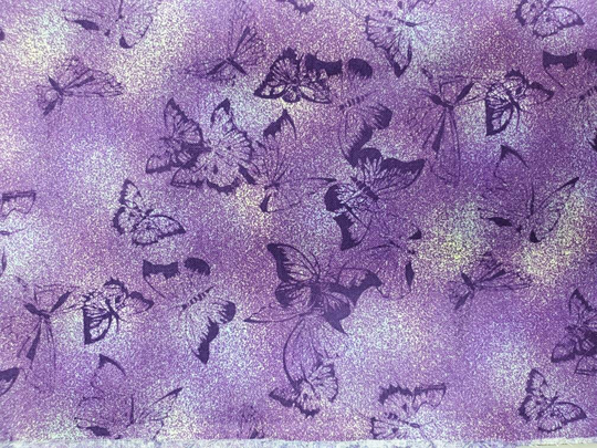 100% Quilting Cotton, Priced By The Half 1/2 Yard. Mottled Purple With Outlines Of Butterfly Butterflies Scattered All Over. Bp