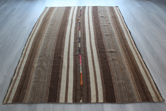 Vintage Beige Kilim, Striped Kilim Rug,, Ethnic Striped Kilim, Boho Style Kilim, Decorative Scandinavian Kilim/ 5'x7'3"