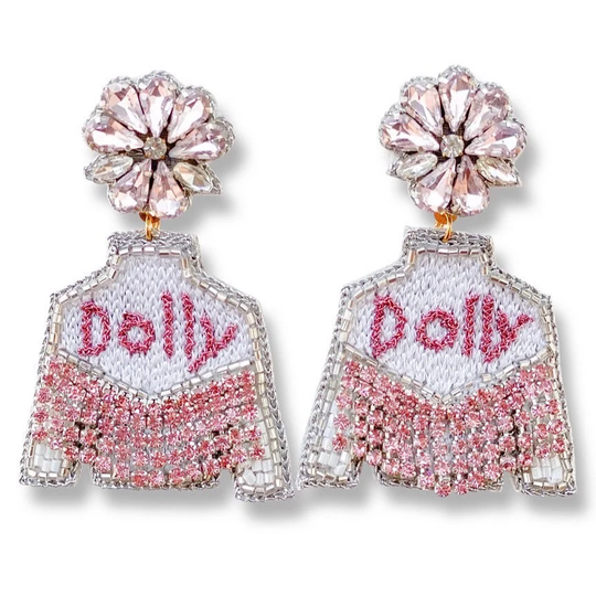 Dolly Inspired Pink Fringe Jacket Earrings
