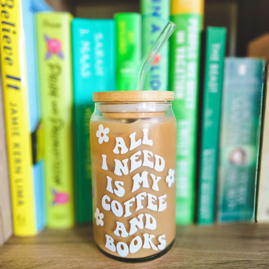 Coffee & Book Lover Glass Can Cup | Reader Aesthetic Iced & Books, Bookish