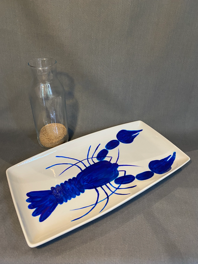 Handpainted Blue Lobster Rectangle Plate, Platter - Can Be Personalised Ideal For Seafood Lover