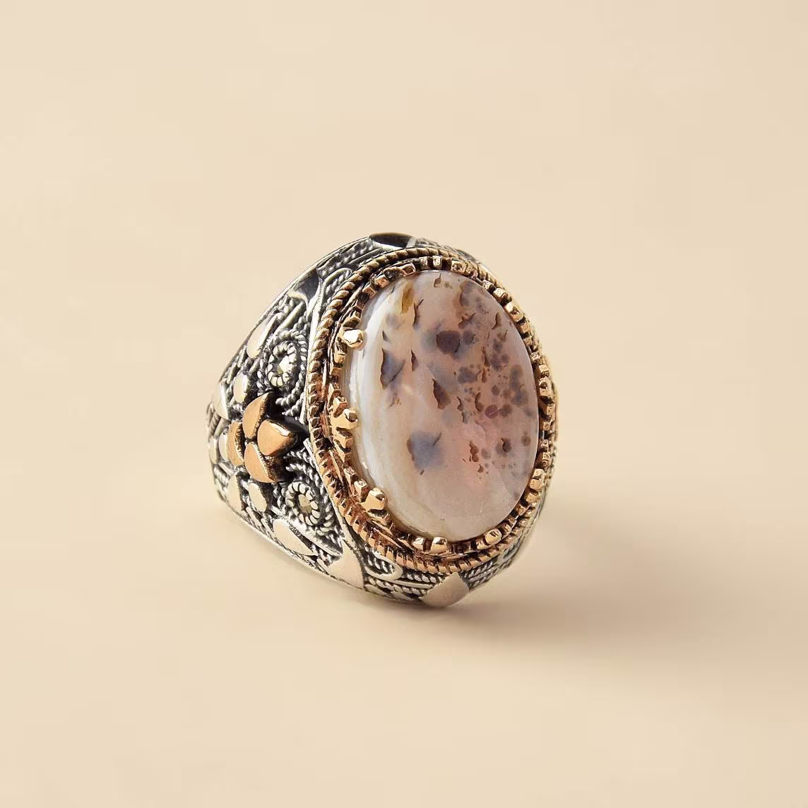 Agate Ring Aqeeq Handmade 925 Sterling Silver Men's Ring, Rings For Men, Orientalist