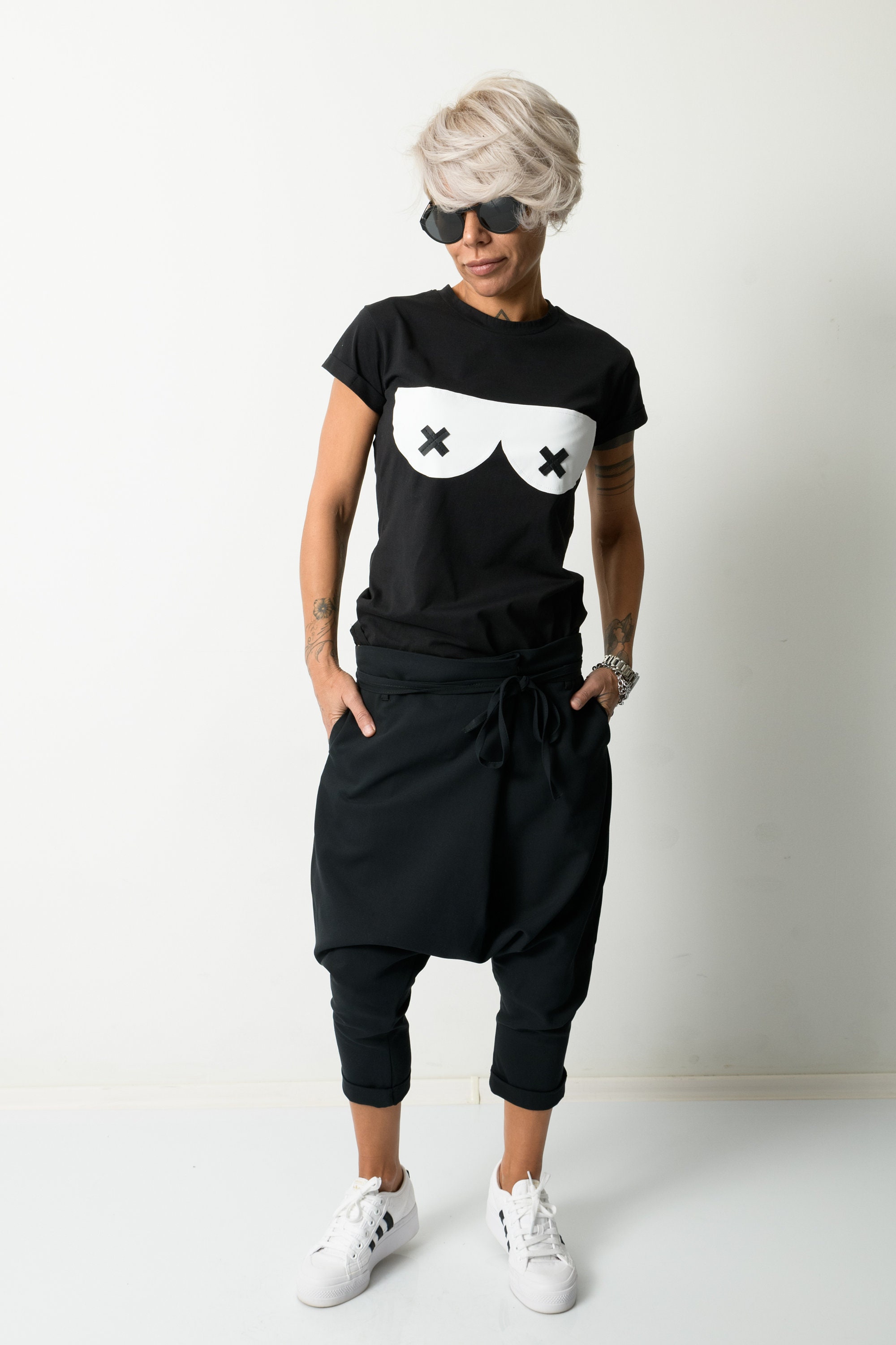 Black Harem Pants, Loose Low Crotch Pants