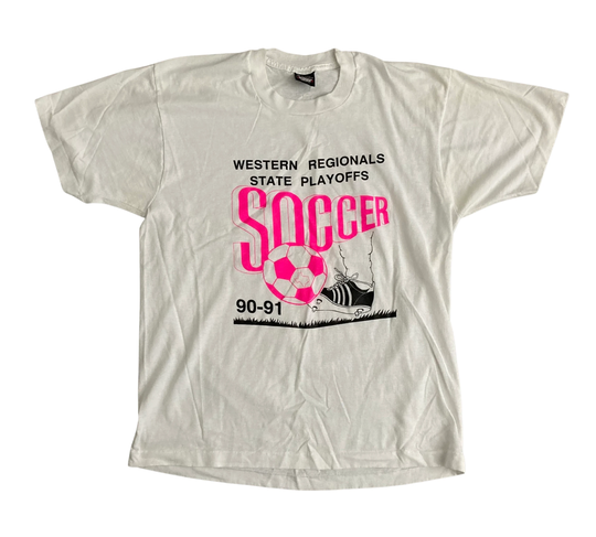 Vintage 1990-1991 Soccer Playoffs Graphic Screen Print Shirt On A Screen Stars Best, Size X-Large, Made in The Usa. 50/50 Cotton Blend