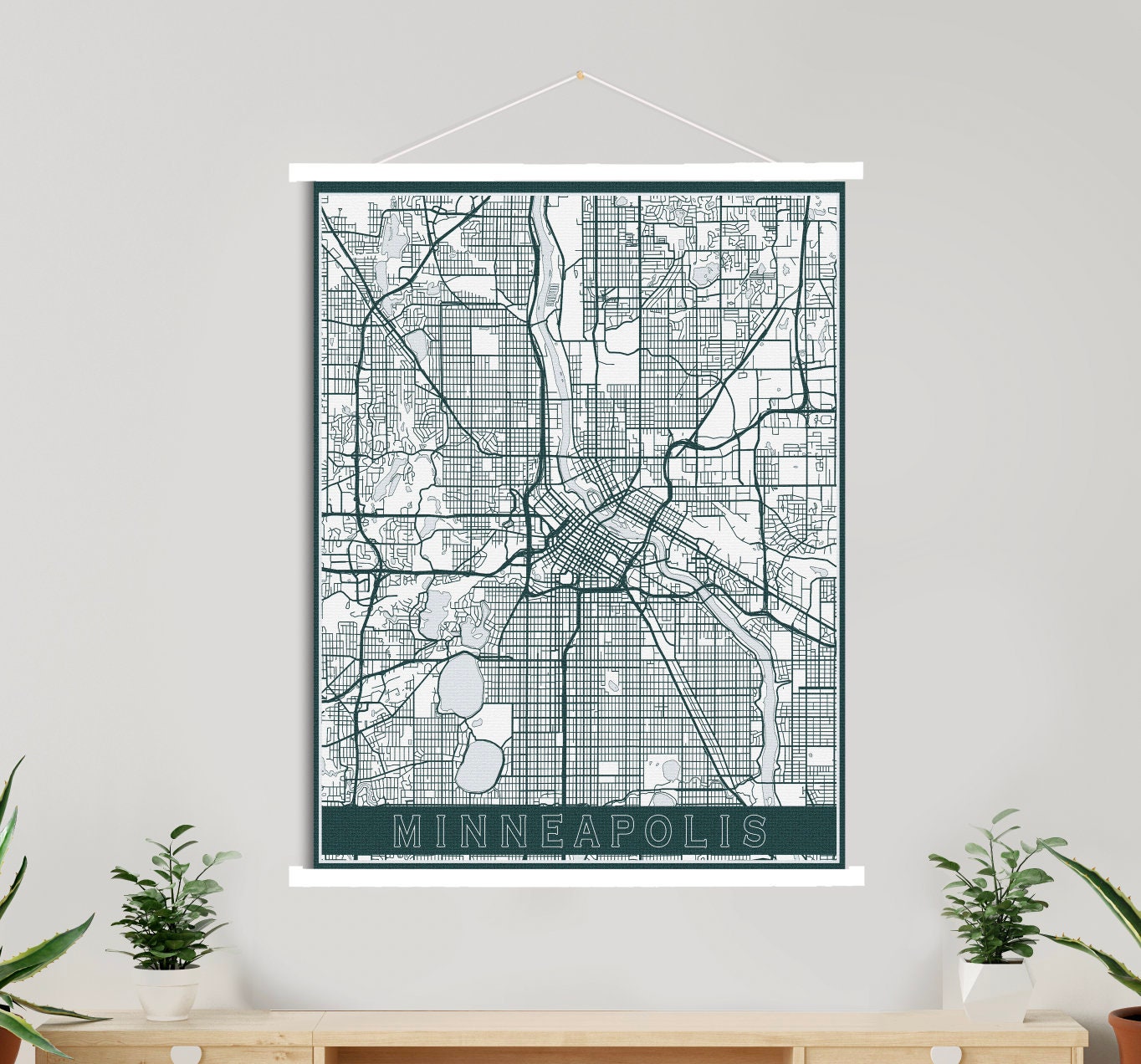 Minneapolis Minnesota Street Map | Hanging Canvas Of Printed Marketplace
