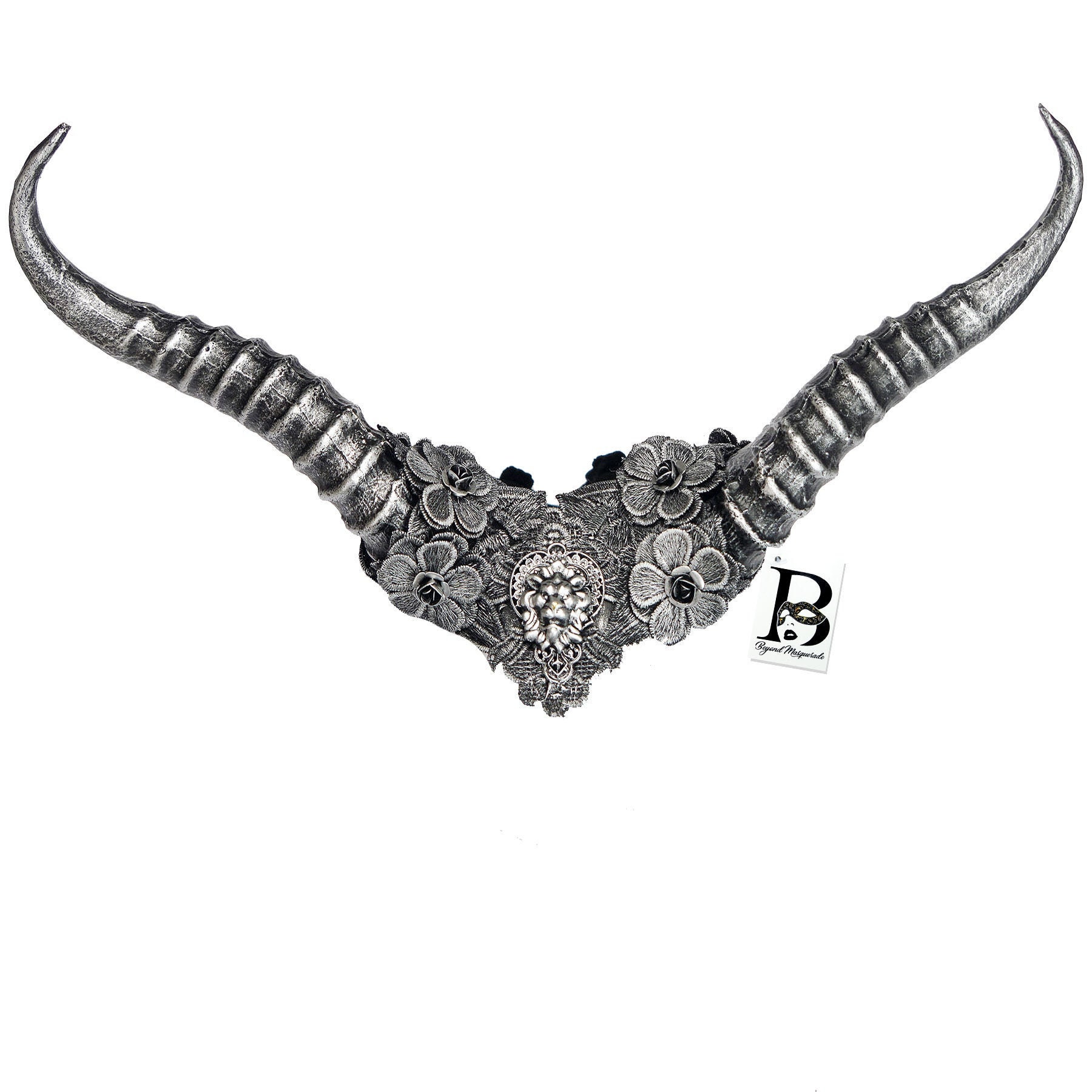 Horns Headpiece Ram Mask, Maleficent Headpiece, Halloween Costume, Fairy Horn Headband Masquerade Mask Costume - Silver