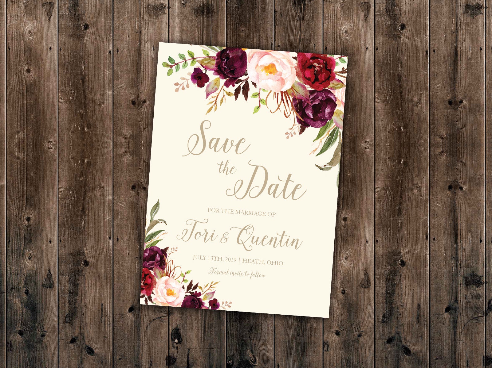 Boho Save The Date Cards, Bohemian Wedding Date, Invite, Floral Invitation, Affordable Chic, Watercolor