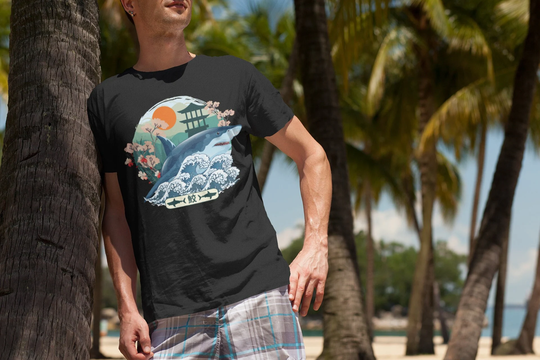Japanese Shark Shirt, Tokyo Osaka Street Wear, Ocean Life Animal, Beach Vibe, Great Wave Kanagawa, Japan Retro Vintage Art Unisex T-Shirt